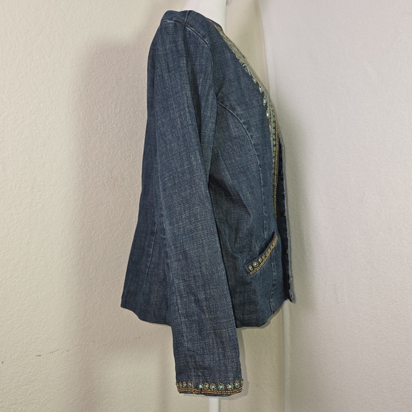 Chico’s Embellished Denim Jacket Size 2 (M/L) – Boho Western Beaded Jean Jacket - Picture 3 of 12